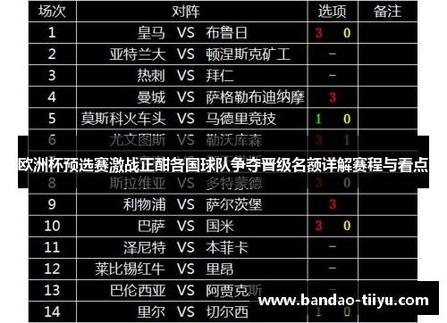 欧洲杯预选赛激战正酣各国球队争夺晋级名额详解赛程与看点