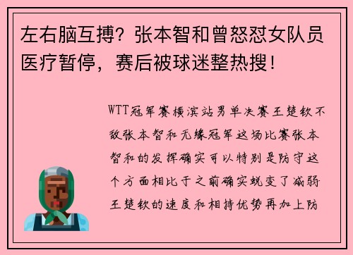 左右脑互搏？张本智和曾怒怼女队员医疗暂停，赛后被球迷整热搜！
